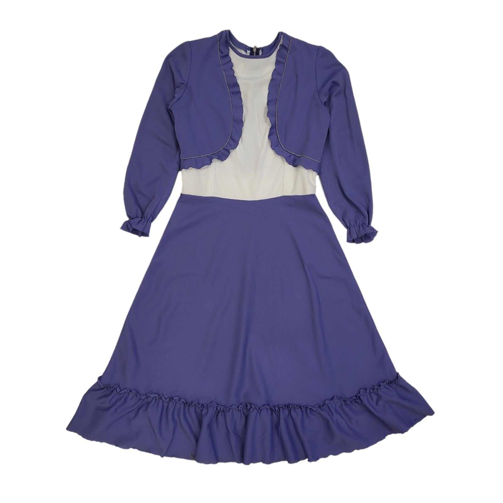 70s Vintage Purple Long Sleeved A-Line Daywear Dress Women's 8