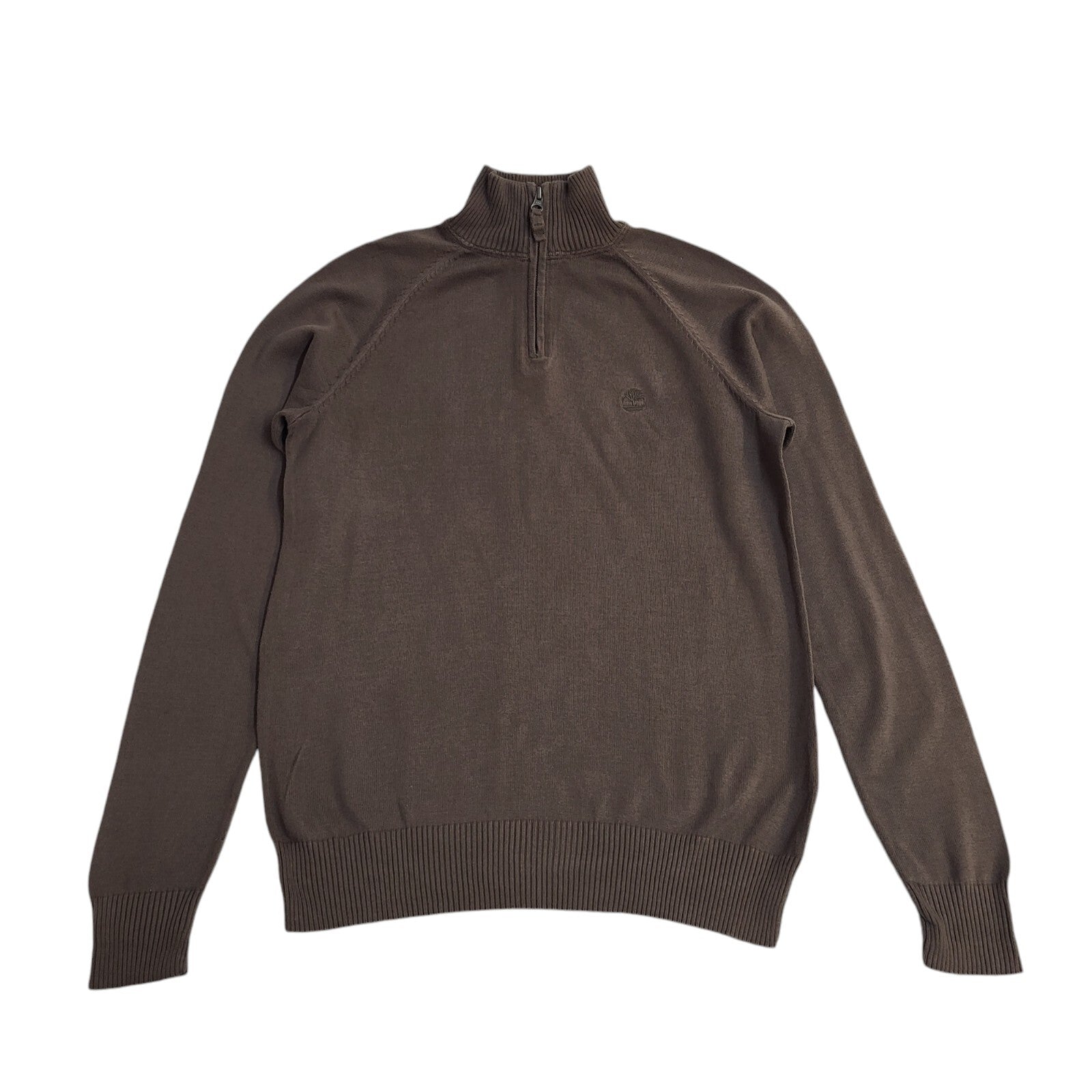 Timberland Y2K Brown 1/4 Zip High Neck Long Sleeve Jumper Men's UK Size S