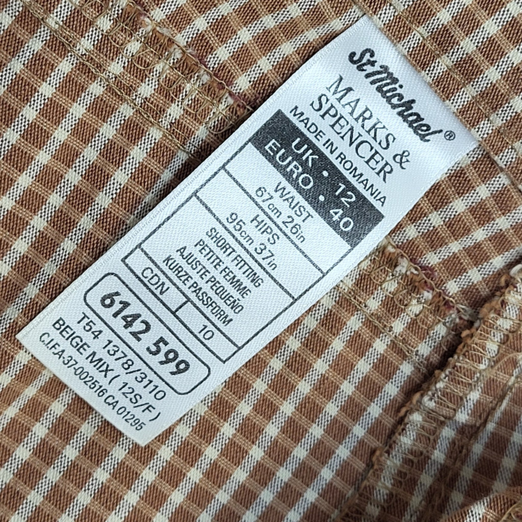 Marks and Spencer Brown Check Vintage 90's Trousers UK Women's 14 W30 L26