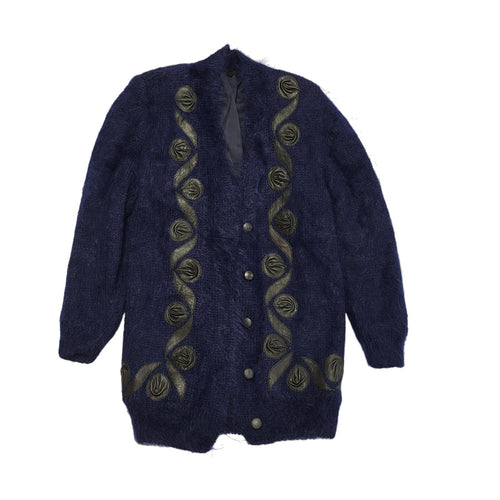 80's Vintage Blue Button Up Wool Cardigan Uk Women''s Size 18
