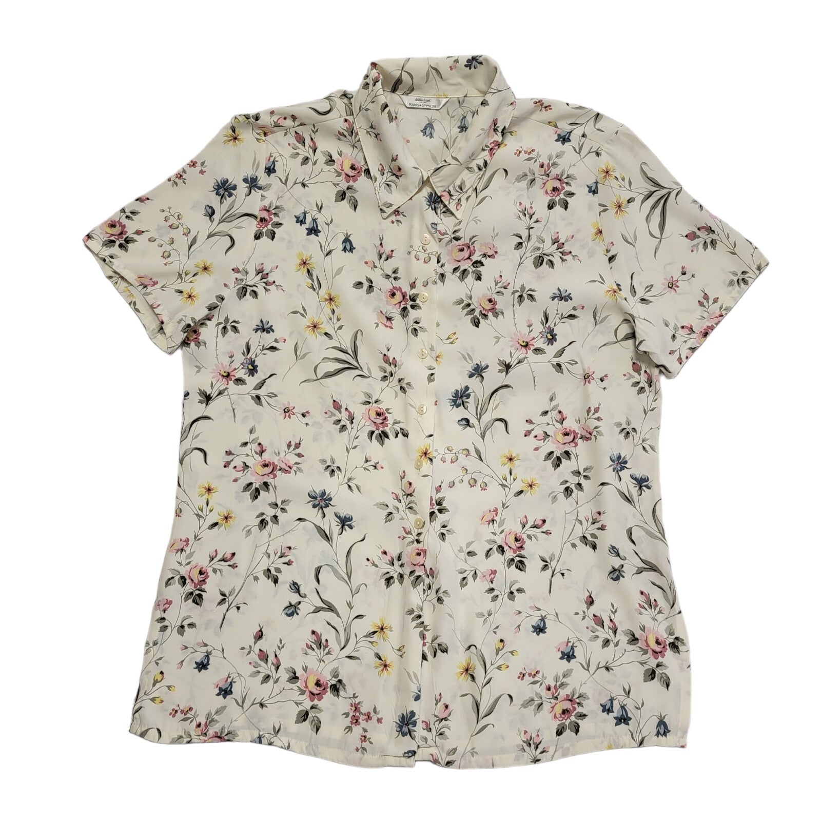 Marks and Spencer Vintage 90's White Floral Blouse Womens UK Size 14