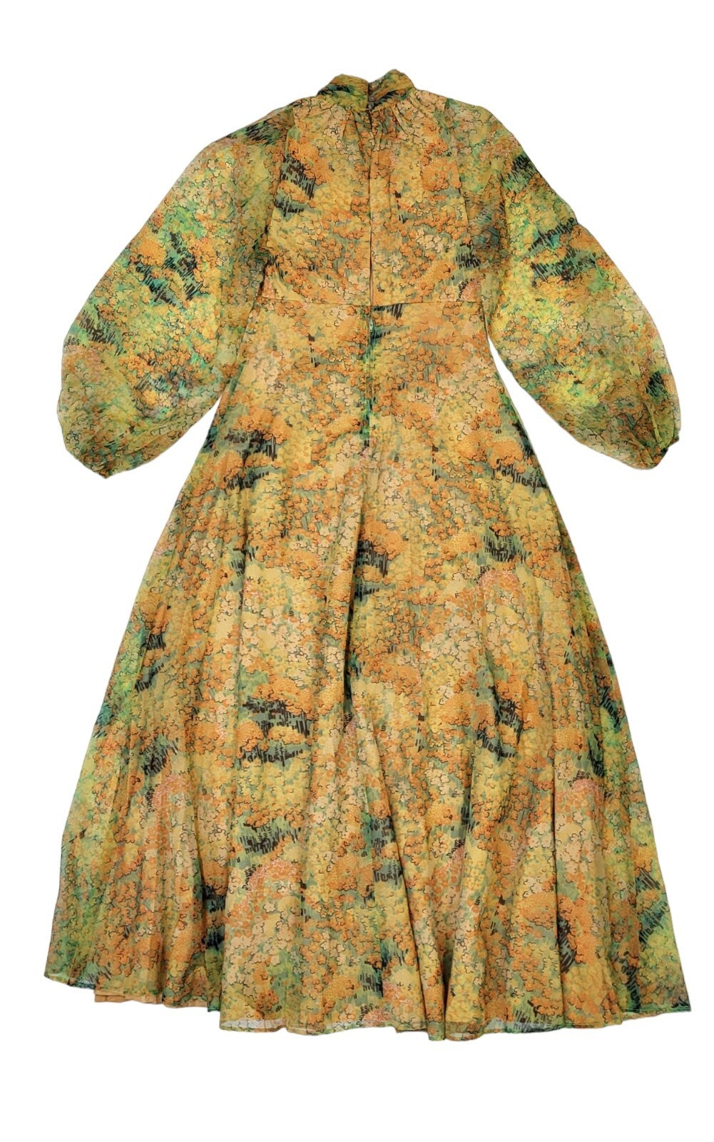 70s Vintage Yellow Boho Patterned Long Sleeve Maxi Dress Women's Size 6-8