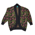 Canda C&A 80s Vintage Black, Green & Pink Floral Open Front  Cardigan Women's 18