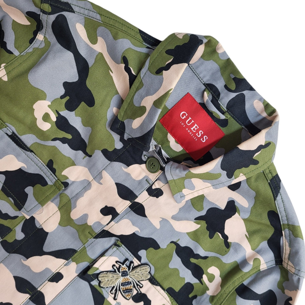 Guess Vintage Y2k Green Blue Camouflage Denim Jacket Uk Women's Size Small