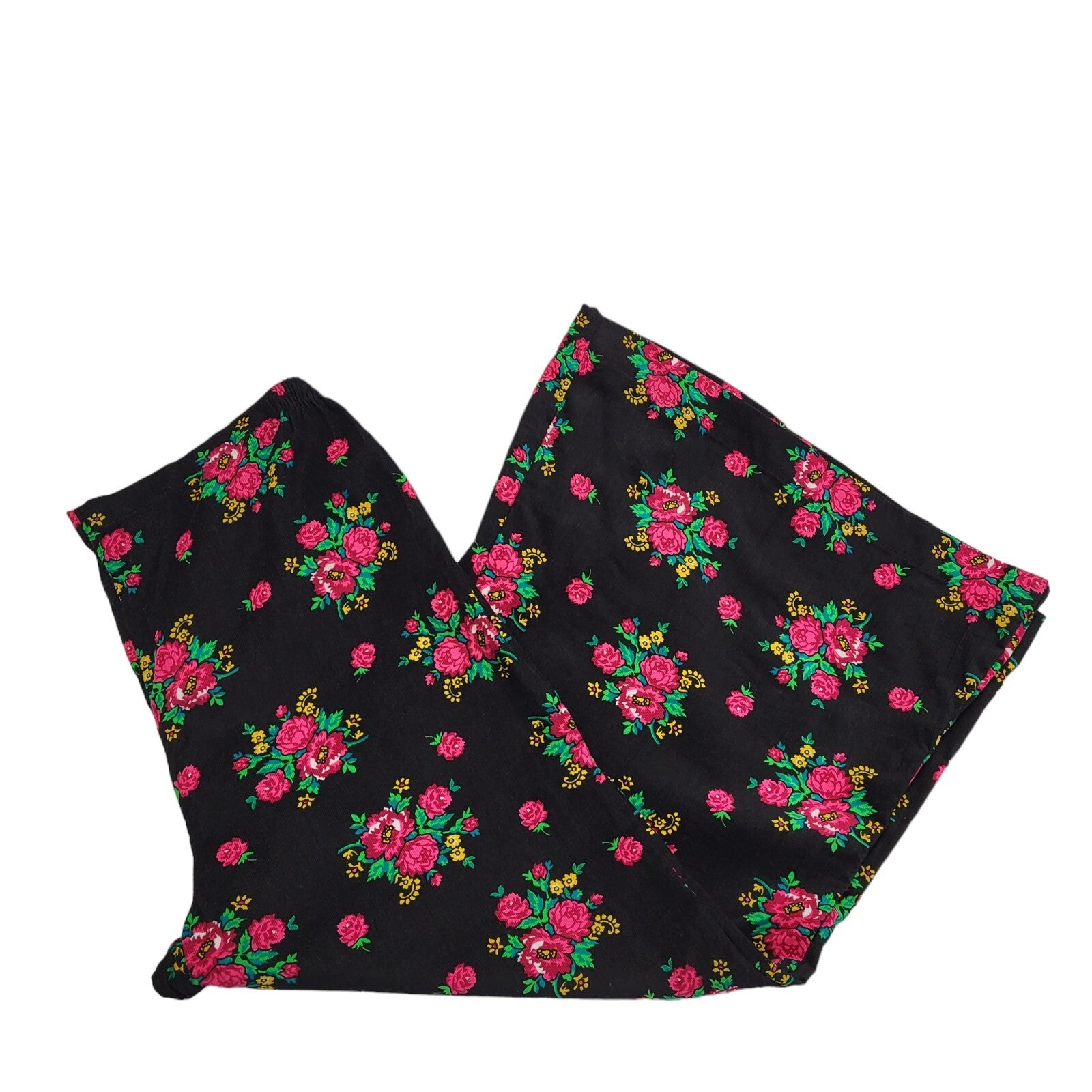 Khaadi Vintage Y2K Black Floral Wide Leg Trousers Womens Size 14 W32 L24