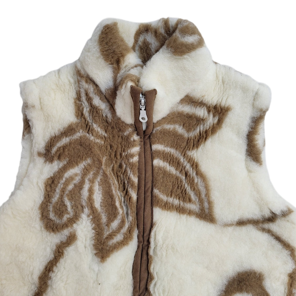 Vintage Beige & Cream 90s Zipped Faux Fur Gilet UK Women's Size 12