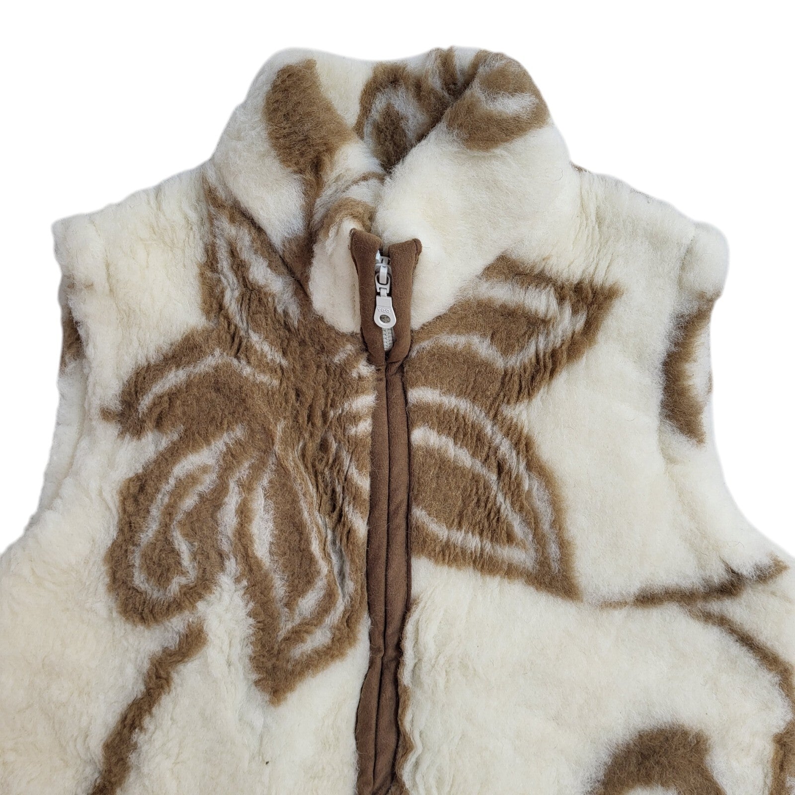 Vintage Beige & Cream 90s Zipped Faux Fur Gilet UK Women's Size 12