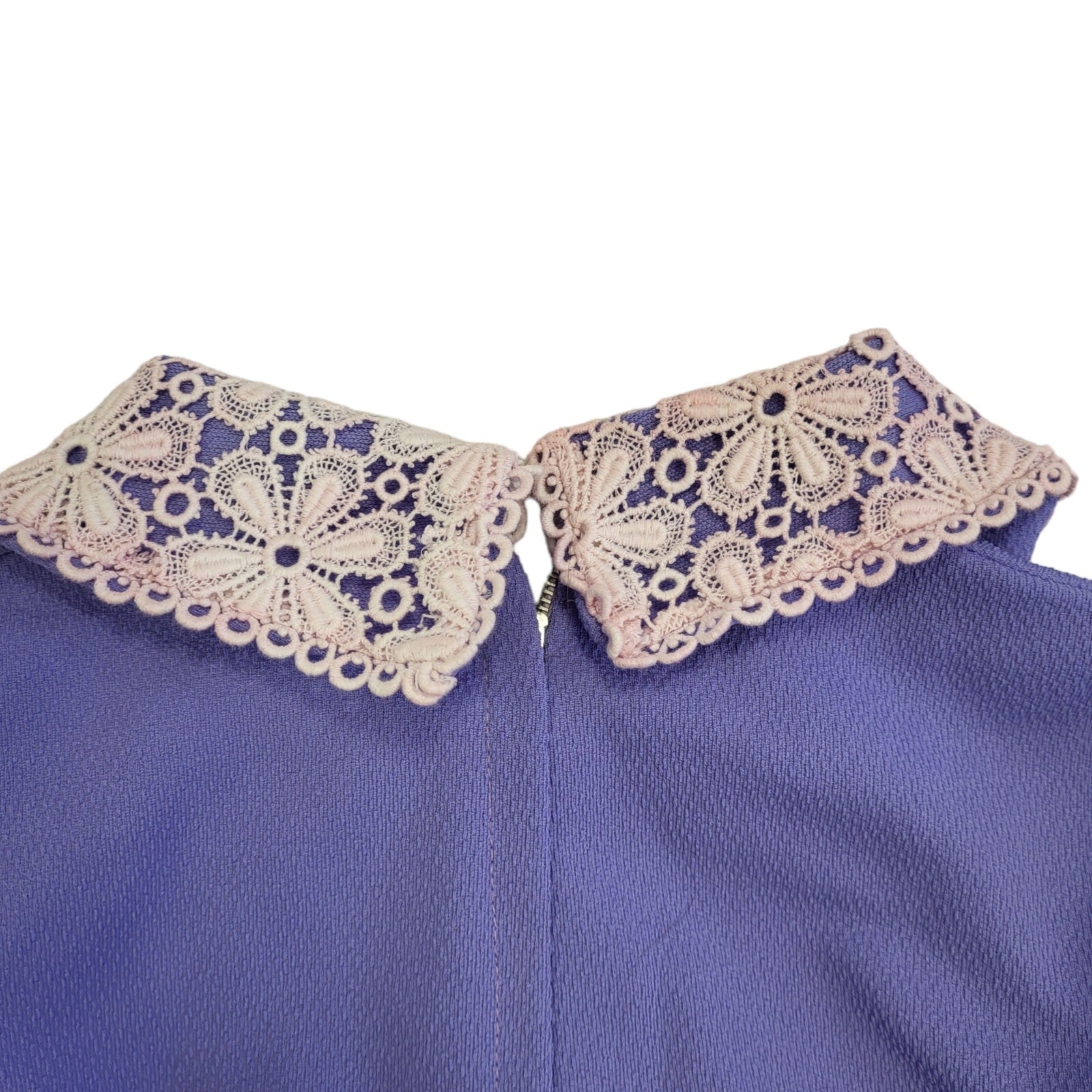 Vintage 60s Purple Short Sleeve Lace Collar Shift Dress Women's Size 12
