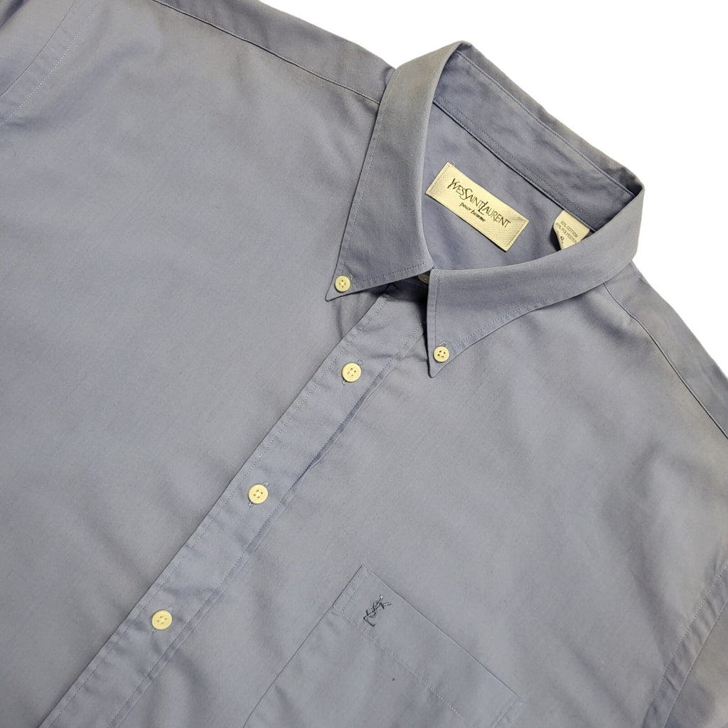 Yves Saint Laurent Vintage 90s Blue Long Sleeve Shirt Uk Men's Size XL