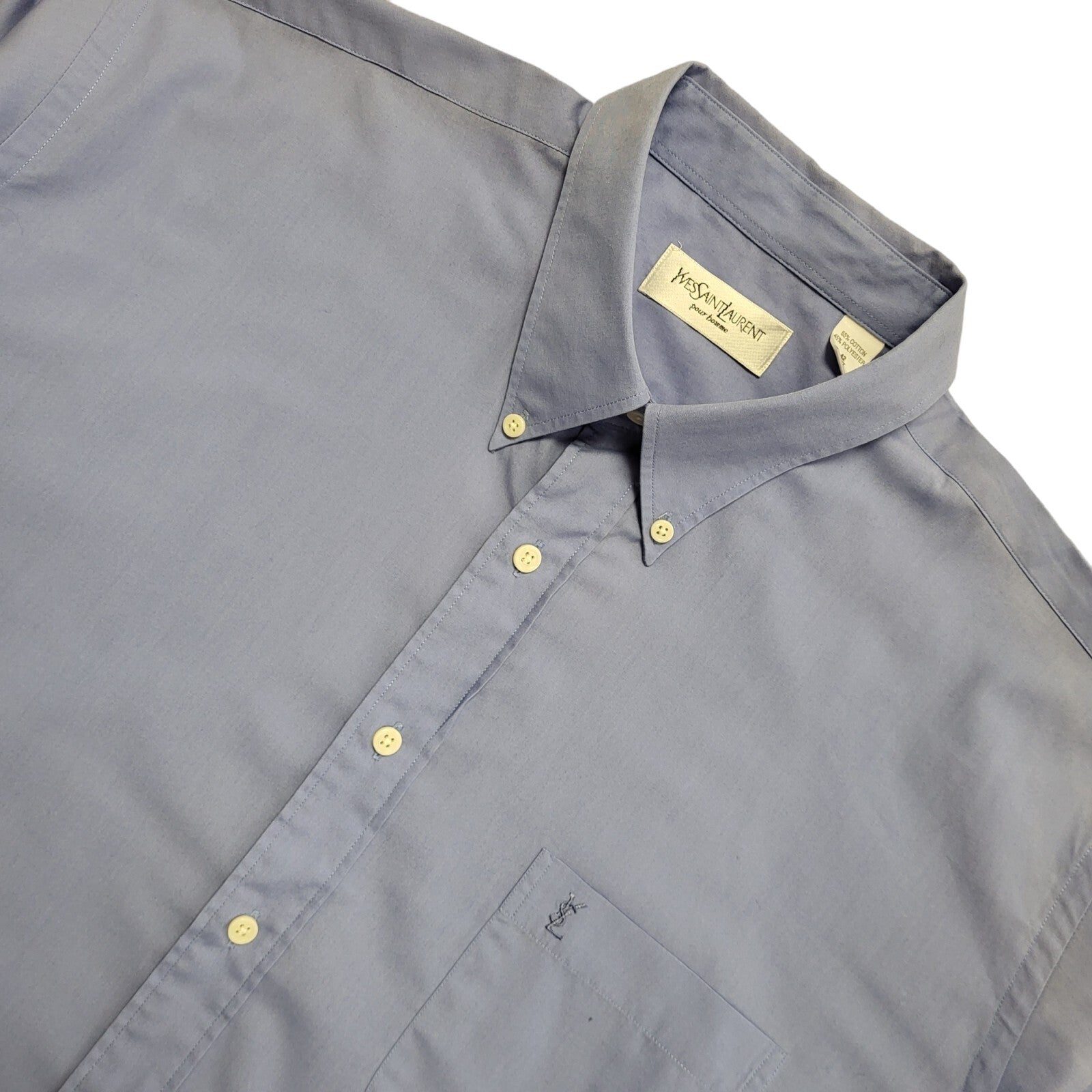 Yves Saint Laurent Vintage 90s Blue Long Sleeve Shirt Uk Men's Size XL