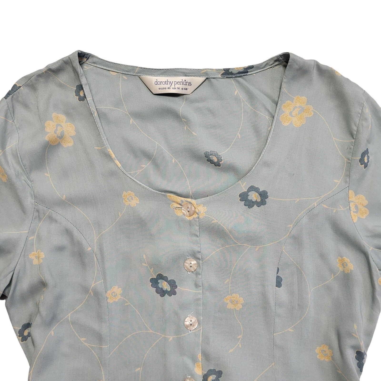 Dorothy Perkins Vintage 90's Blue Floral A-Line Button Dress Women's UK Size 14