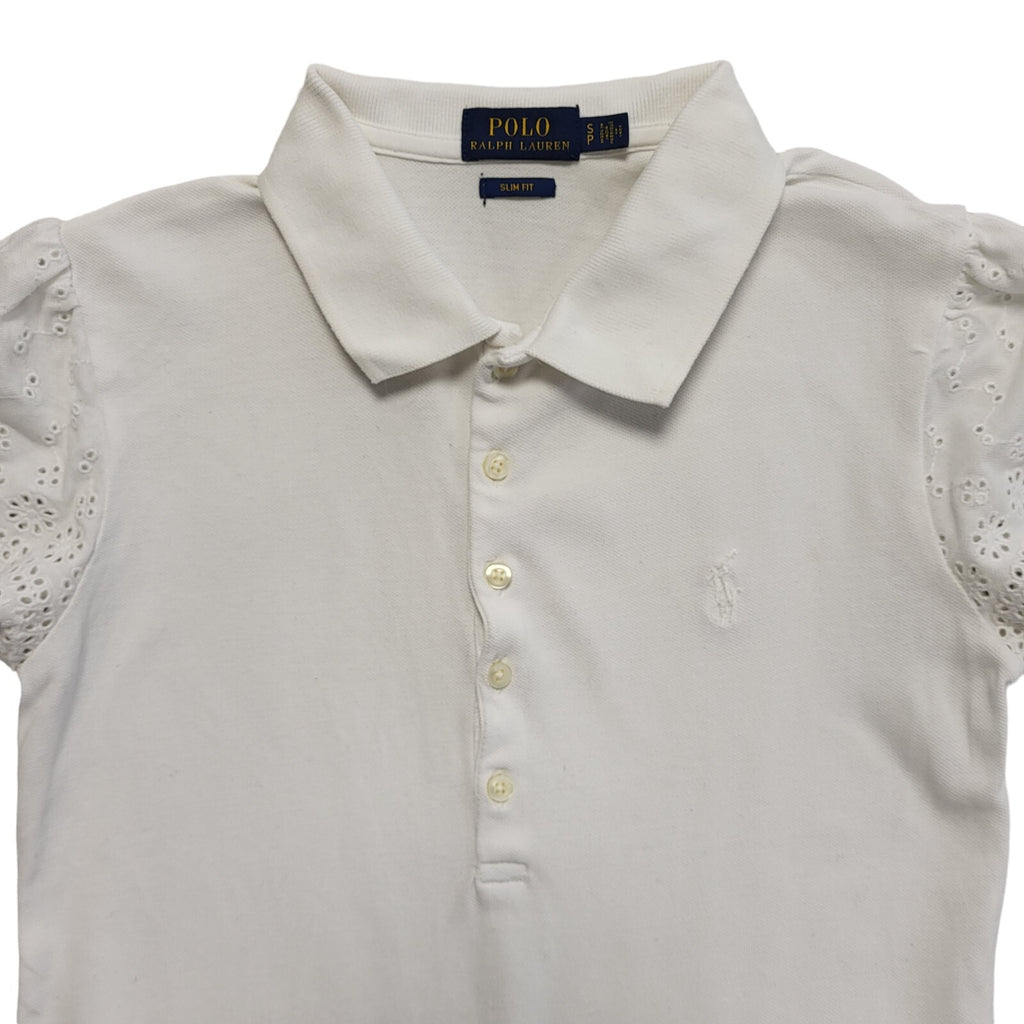 Polo Ralph Lauren Y2K 1/2 Button White Short Sleeve Polo T-Shirt Womens UK S