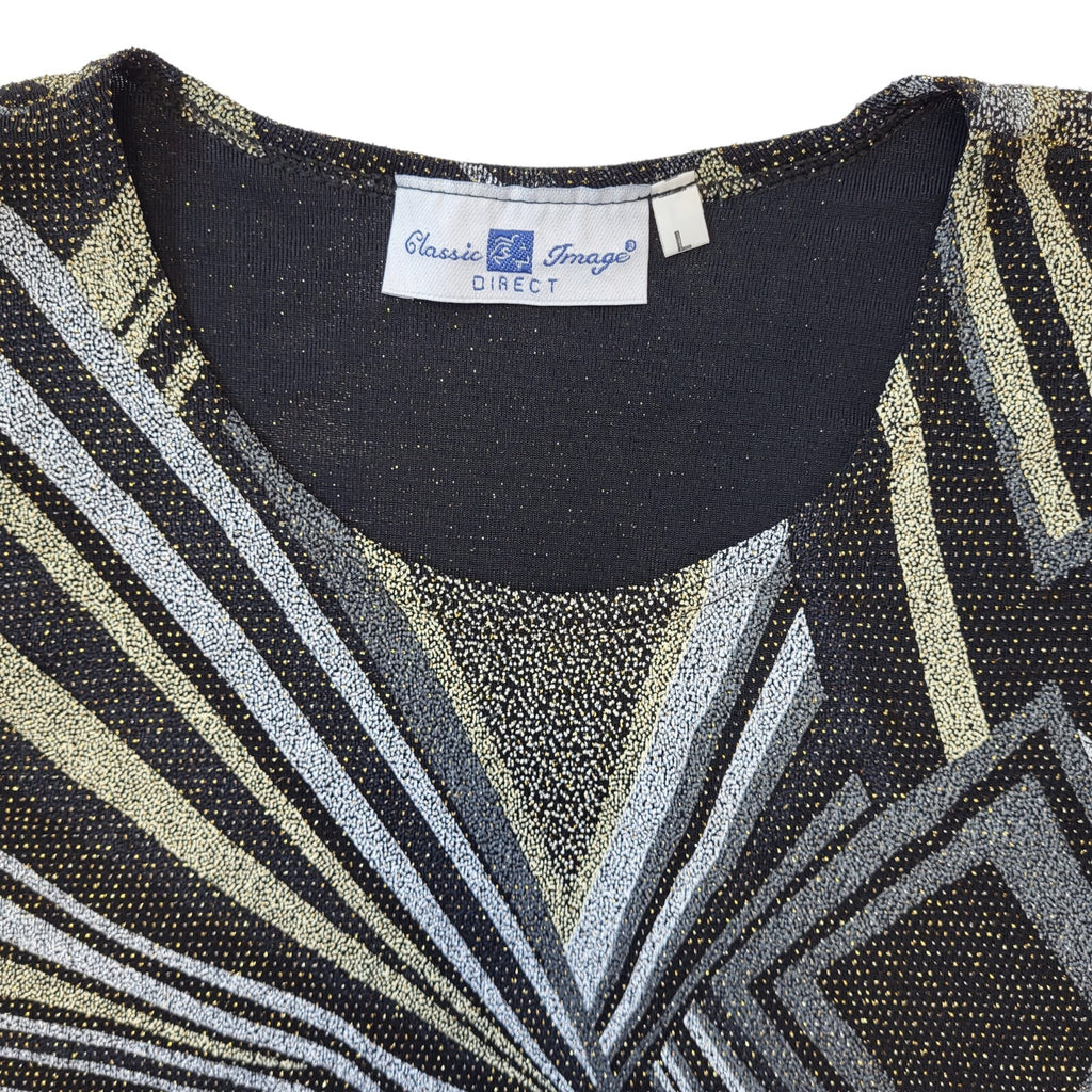 Classic Image 90s Vintage Black Silver Sleeveless Blouse Women's Size L Eu 40