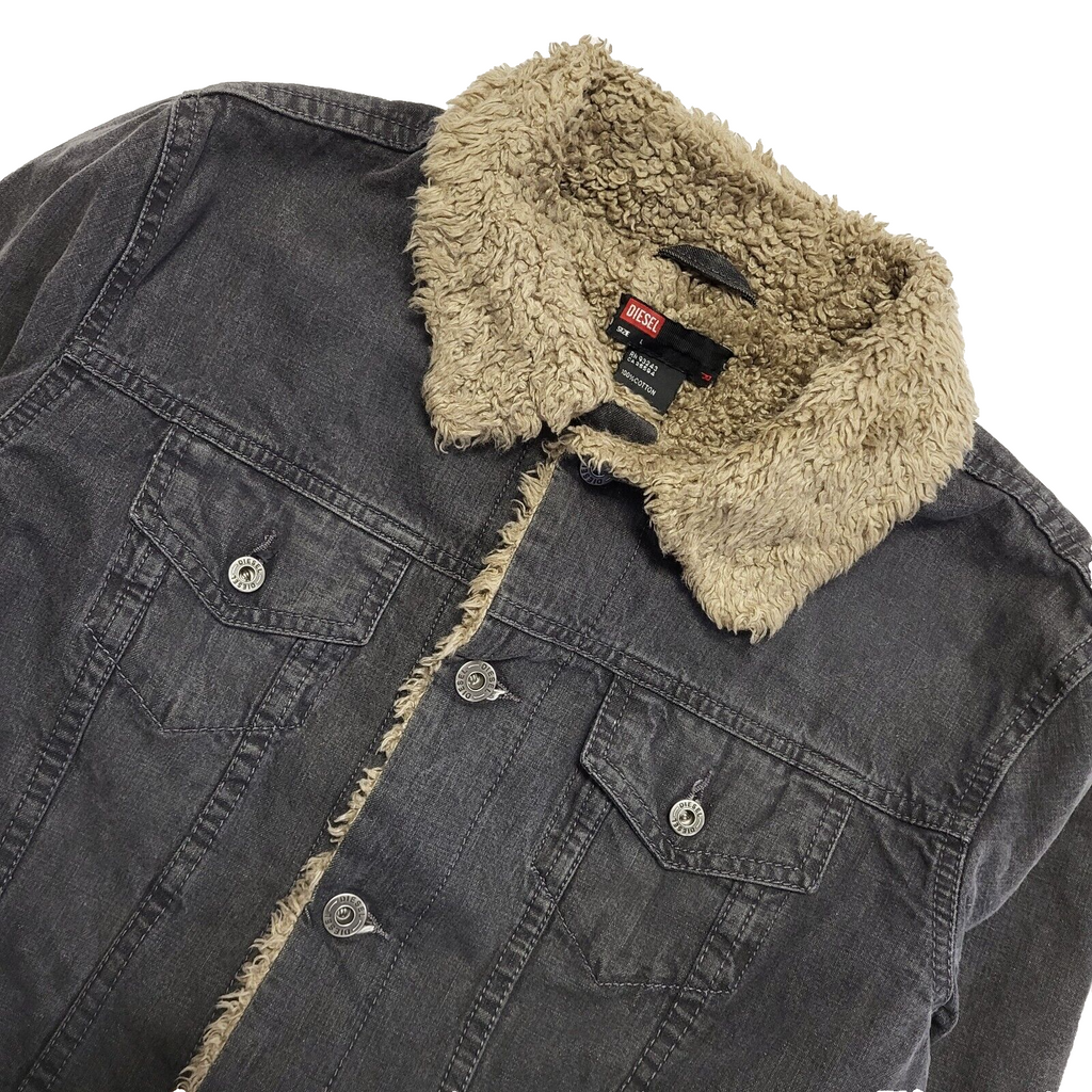 Diesel Y2K Grey Button Fleece Lined Denim Jacket Women's Size Large