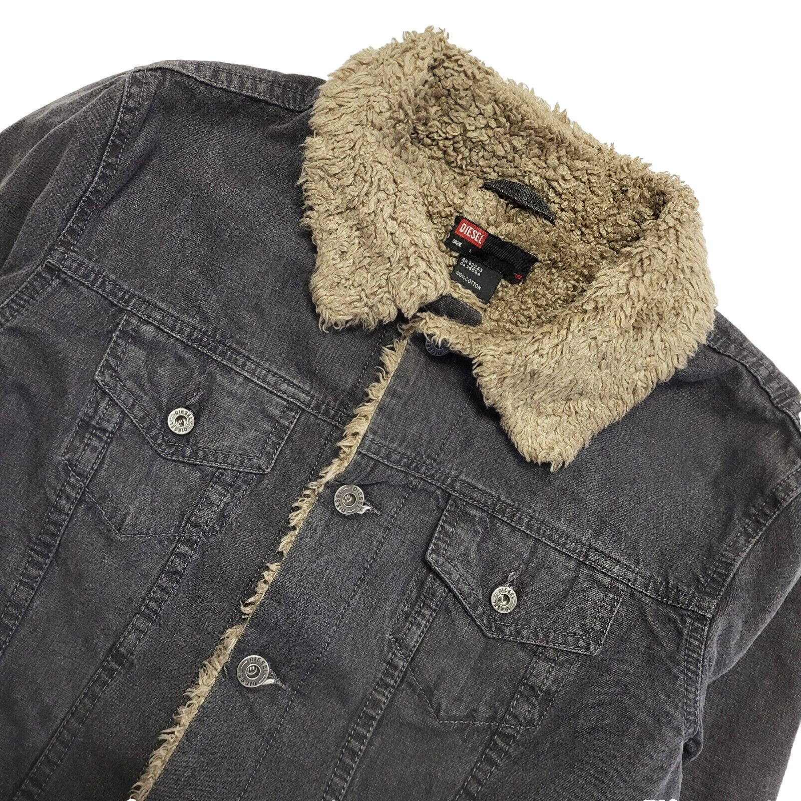 Diesel Y2K Grey Button Fleece Lined Denim Jacket Women's Size Large