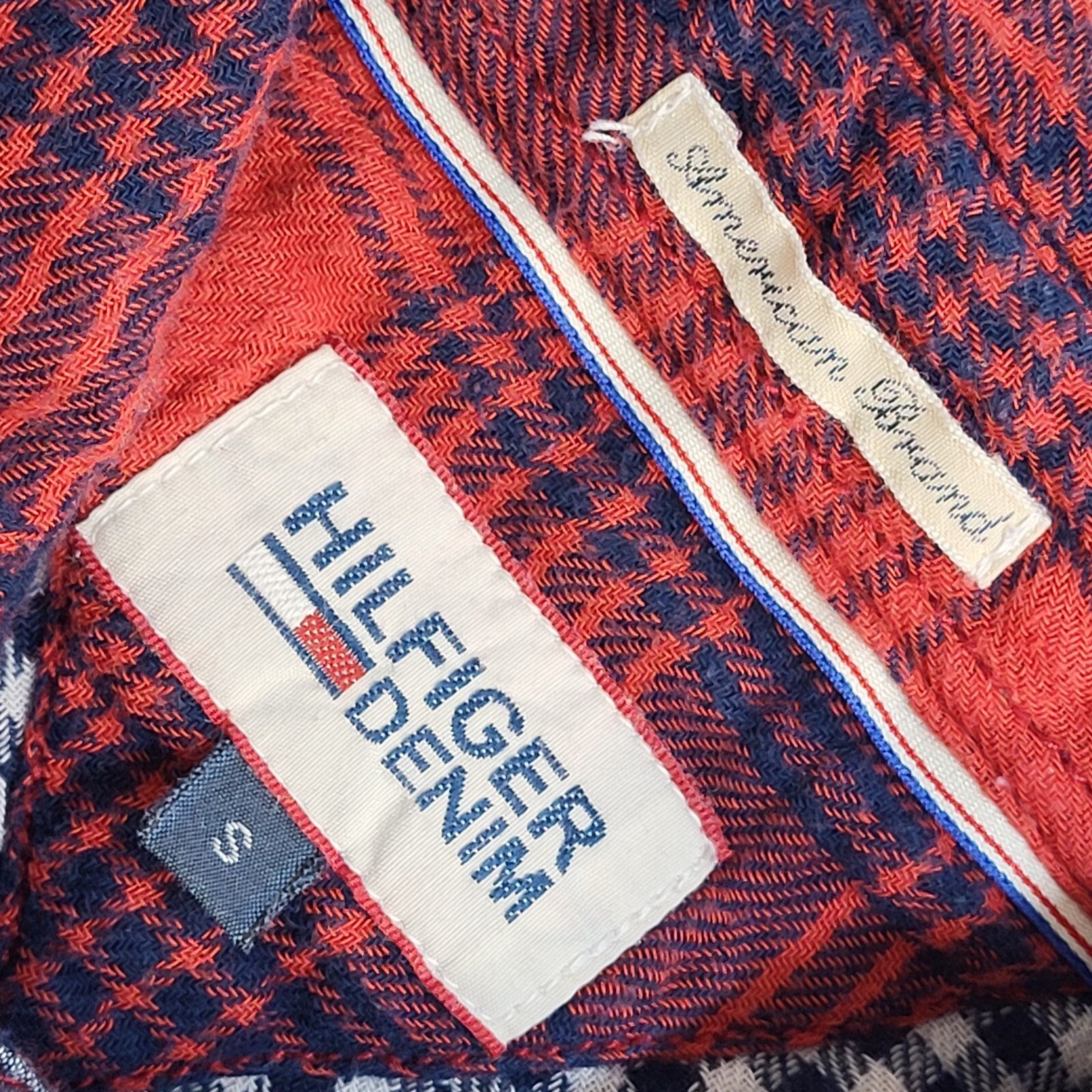 Tommy Hilfiger Vintage 90's Red & Blue Checked Long Sleeve Shirt Men's UK S