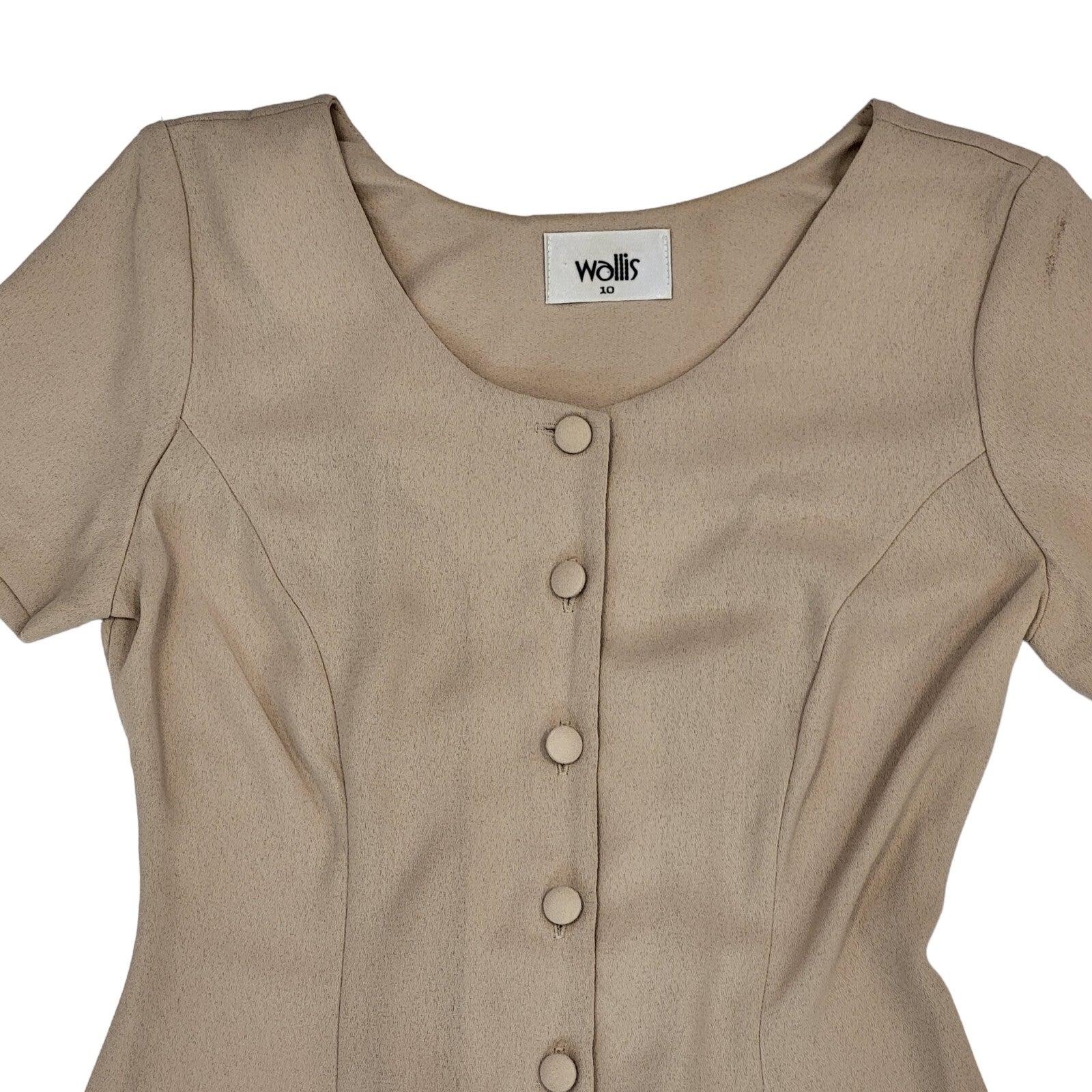 Wallis 90s Vintage Beige Buttoned Daywear Midi Dress Women's Size 10