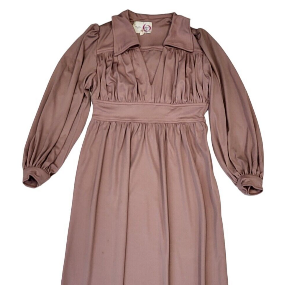 After Six  70s Vintage Dusty Pink Long Sleeve Maxi Dress Women's Size 12