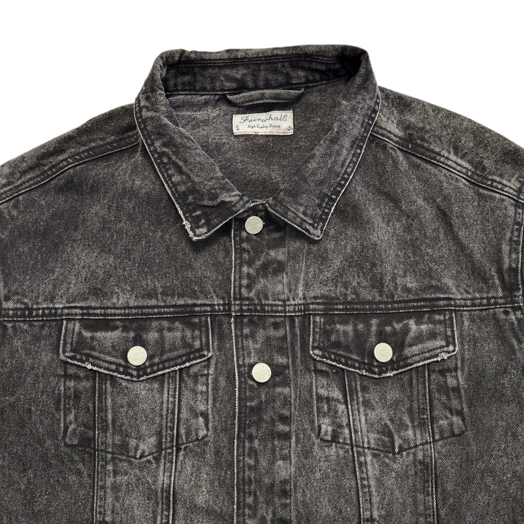 Fairwhale Washed Black Vintage 90's Button Up Denim Jacket Women's UK Size 24-26