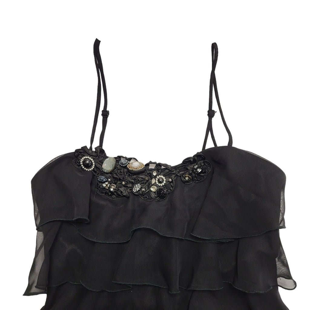 River Island Y2K Black Strap Ruffle Party Top BNWT Womens UK Size 8