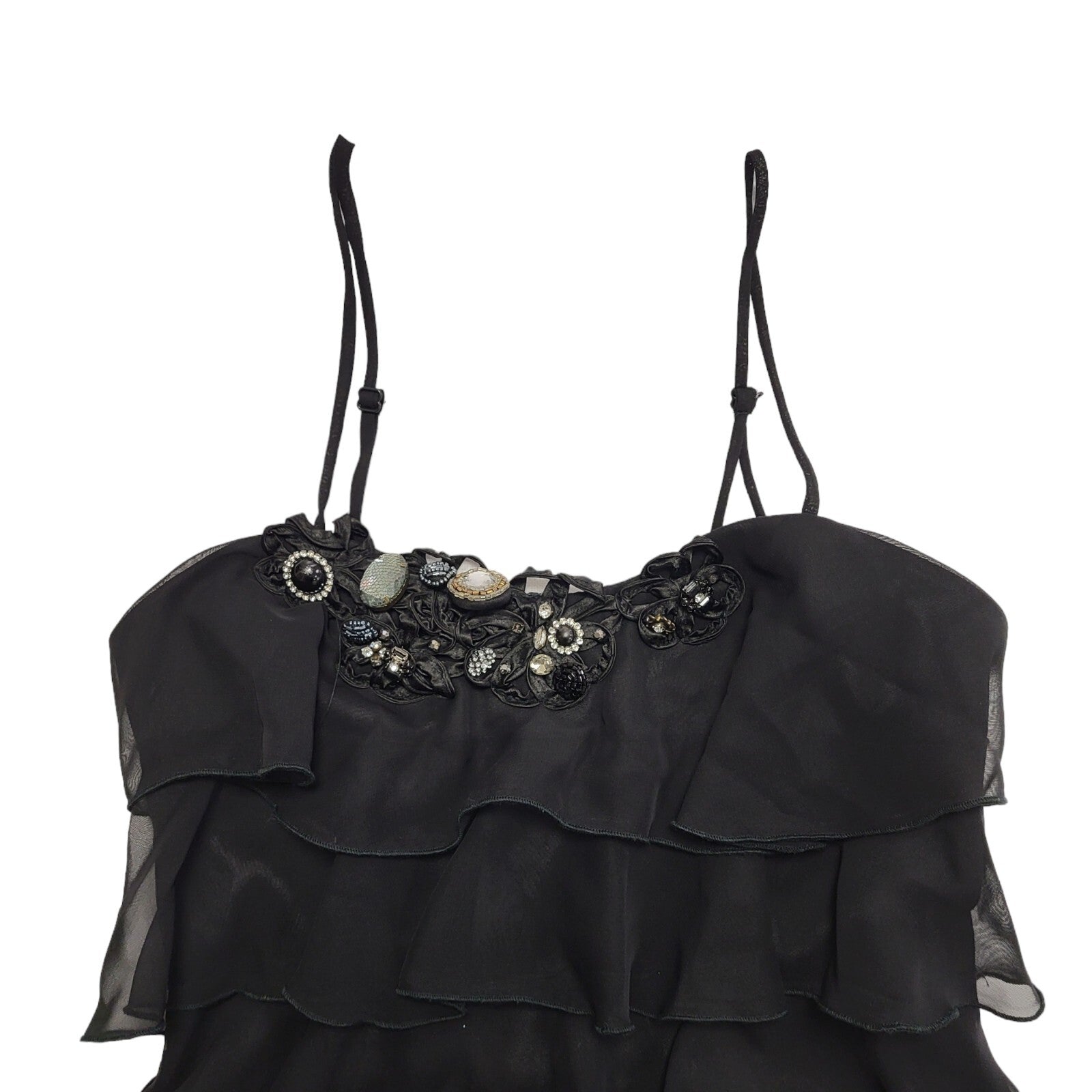 River Island Y2K Black Strap Ruffle Party Top BNWT Womens UK Size 8