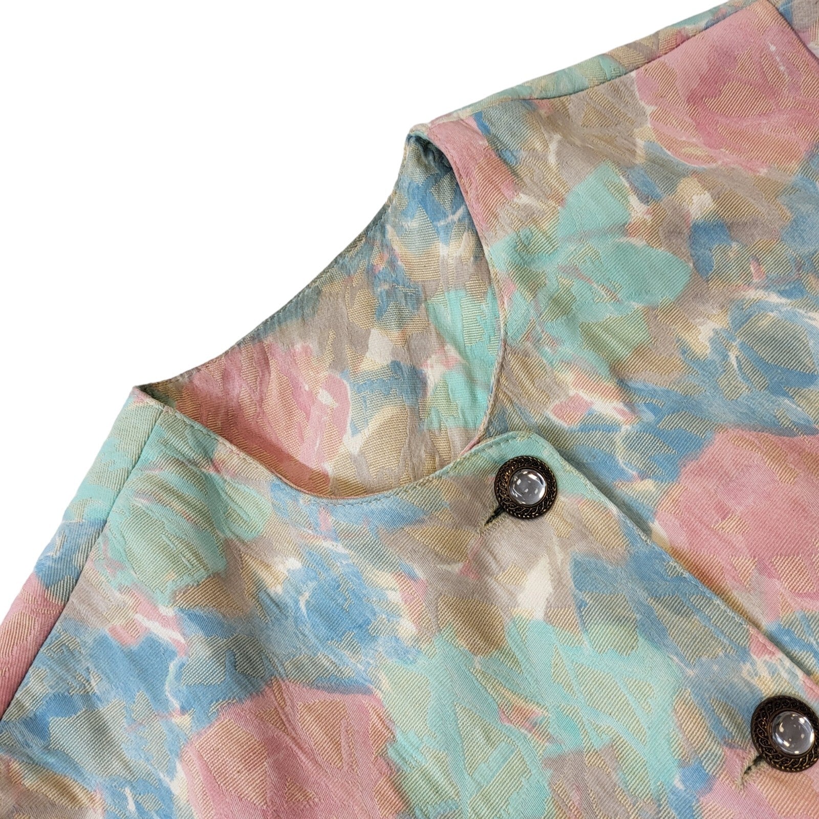 Fabtex 80s Vintage Blue & Pink Floral Women's Button Up Jacket Size 16