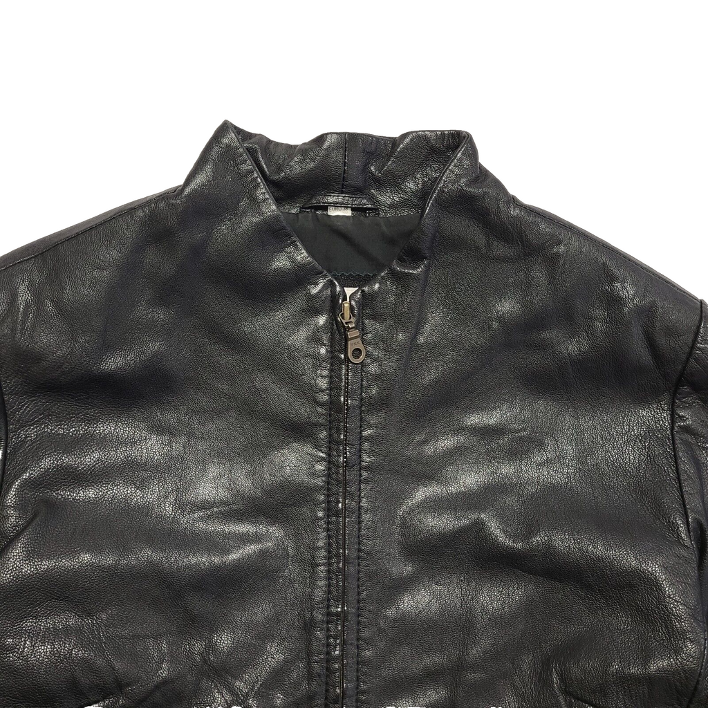 Modern Classic 90s Vintage Black Zipped Leather Jacket Uk Women's Size 12