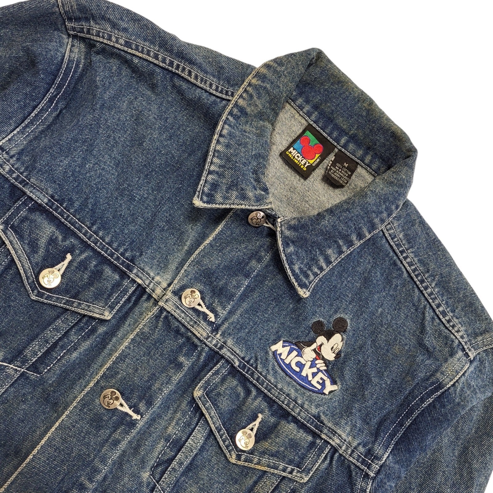 Mickey 90 Dark Blue 90s Vintage Button Denim Jacket Uk Women's Size M