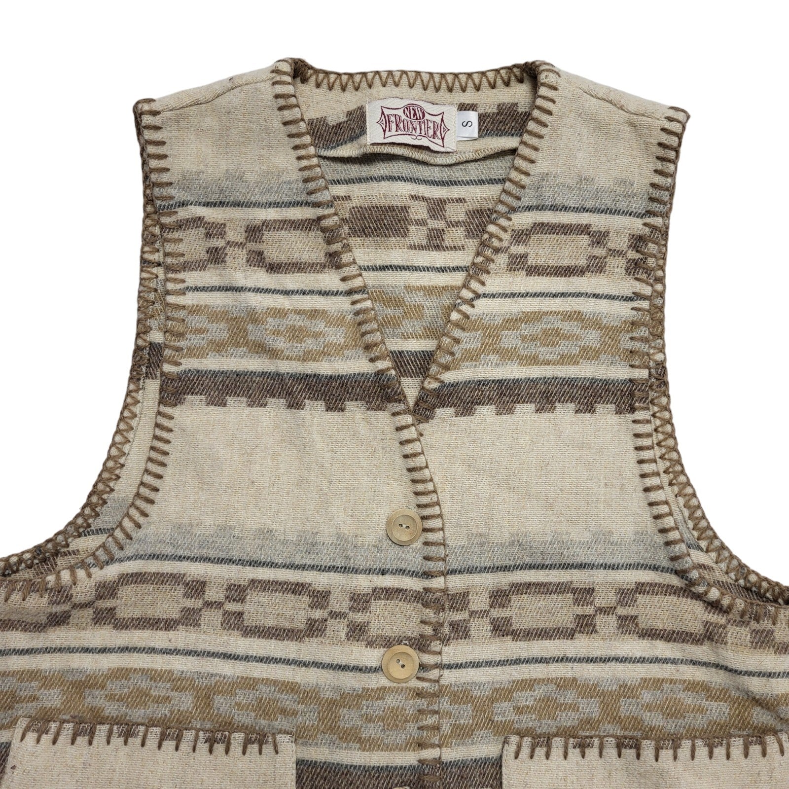 New Frontier 90s Beige Button Wool Blend Waistcoat Uk Women's Size Small
