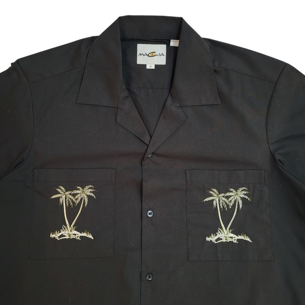 Macua Black Modern Palm Tree Short Sleeve Shirt UK Men's Size M