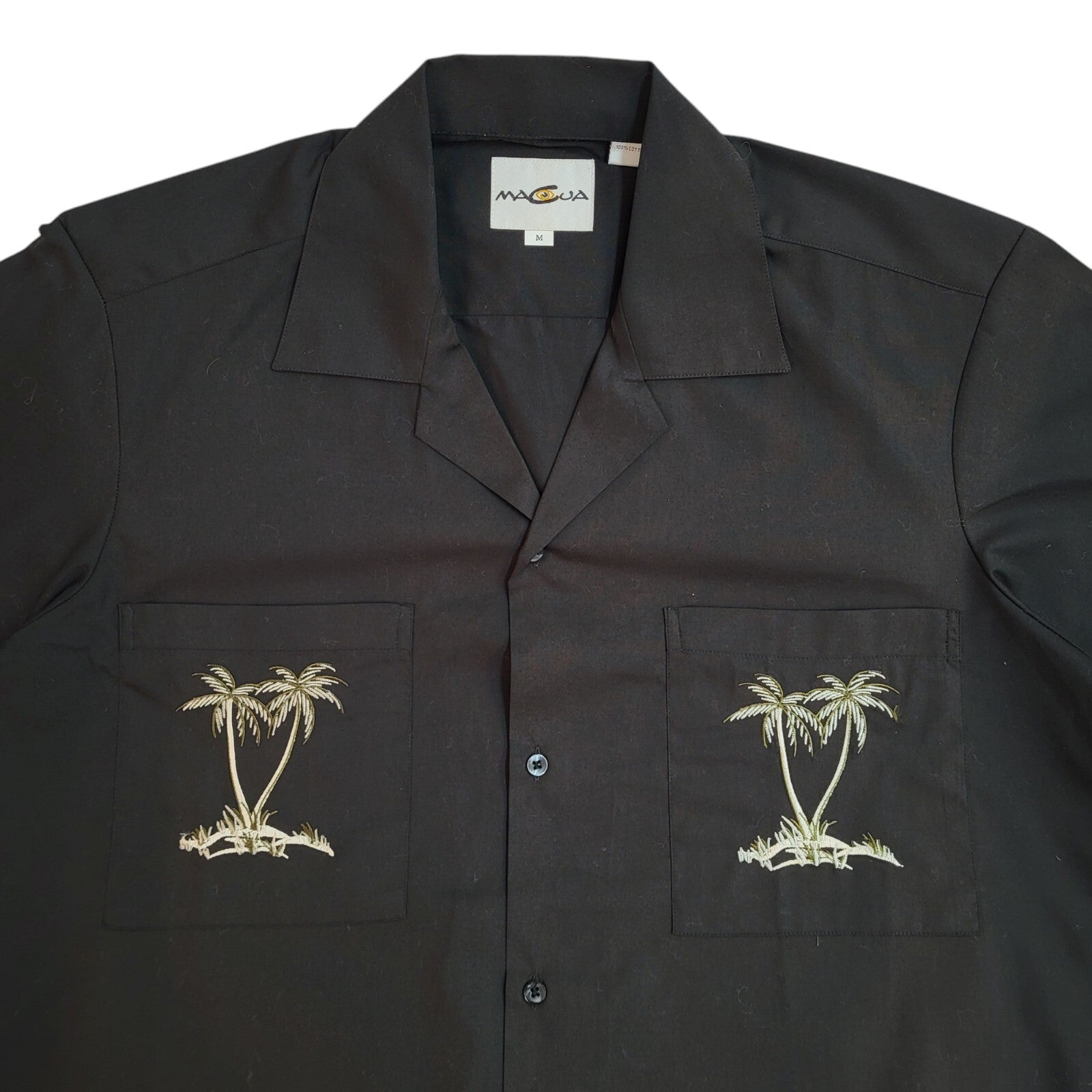 Macua Black Modern Palm Tree Short Sleeve Shirt UK Men's Size M