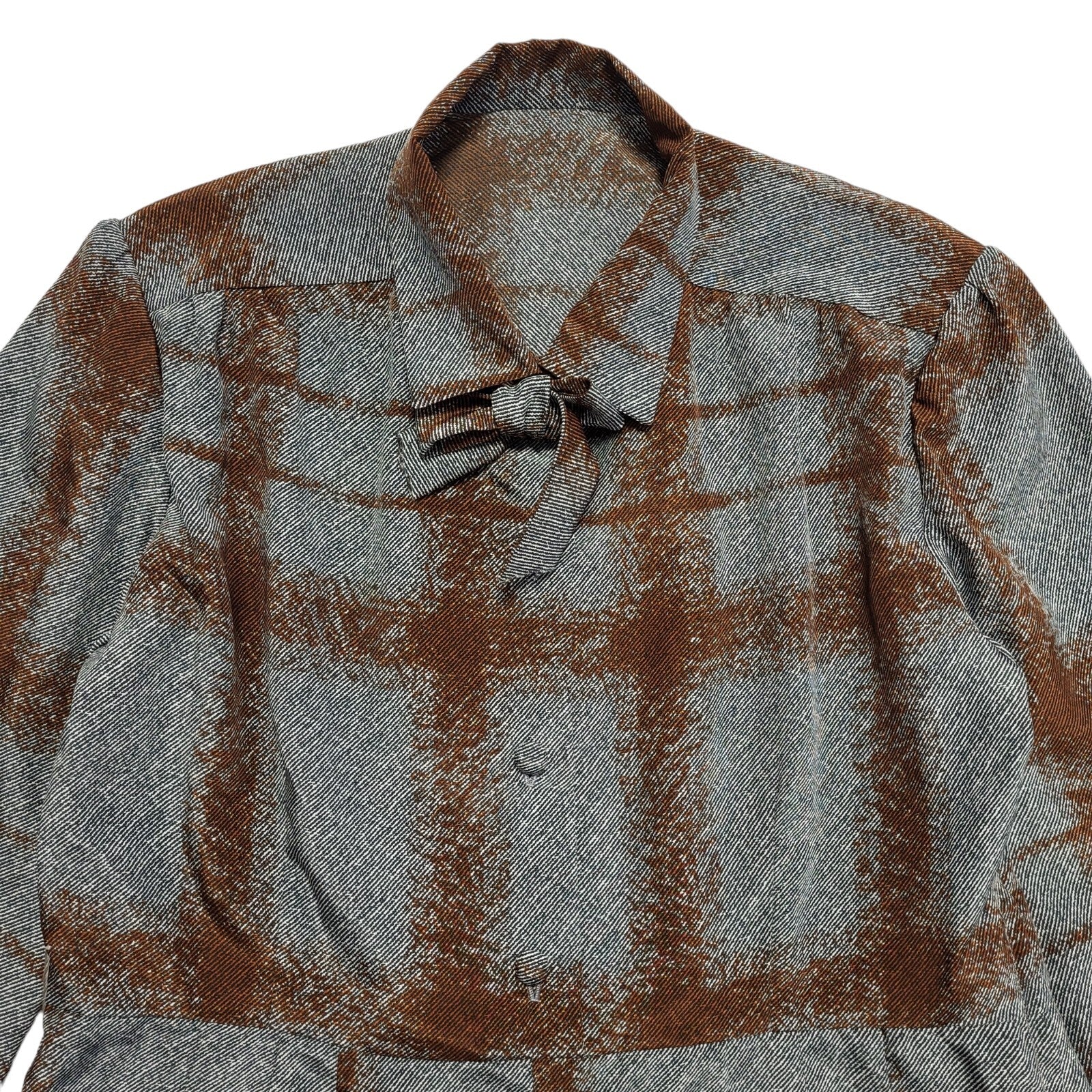 80s Vintage Grey & Brown Check Collared & Pleated Dress Women's 12/14