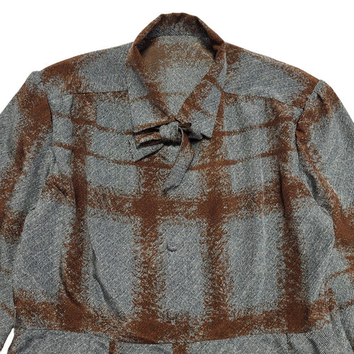 80s Vintage Grey & Brown Check Collared & Pleated Dress Women's 12/14