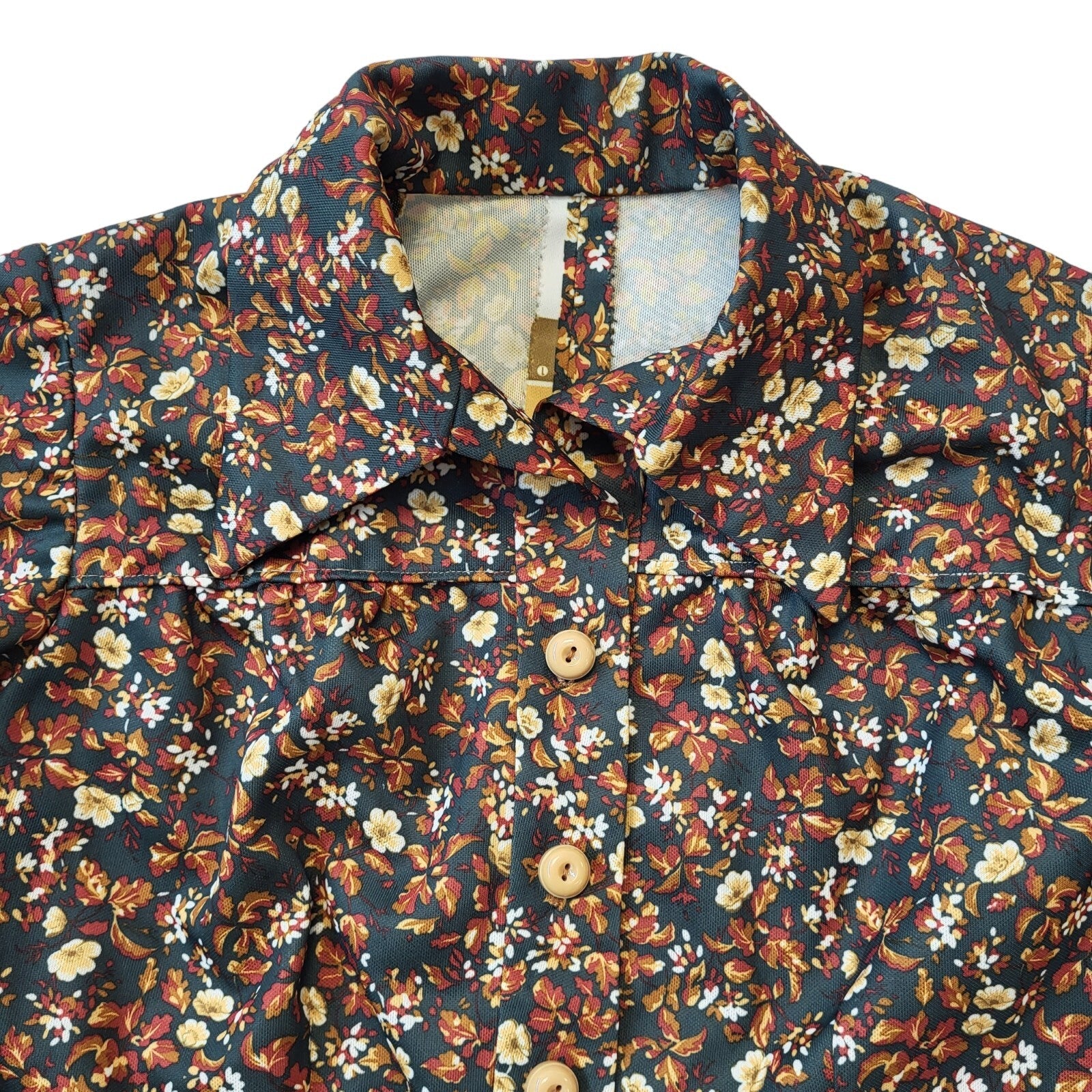 70s Vintage Collared  Brown Micro Floral A-Line Shift Dress Women's Size 12