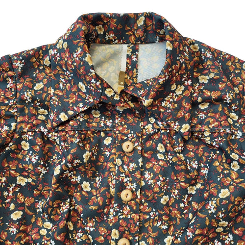 70s Vintage Collared  Brown Micro Floral A-Line Shift Dress Women's Size 12