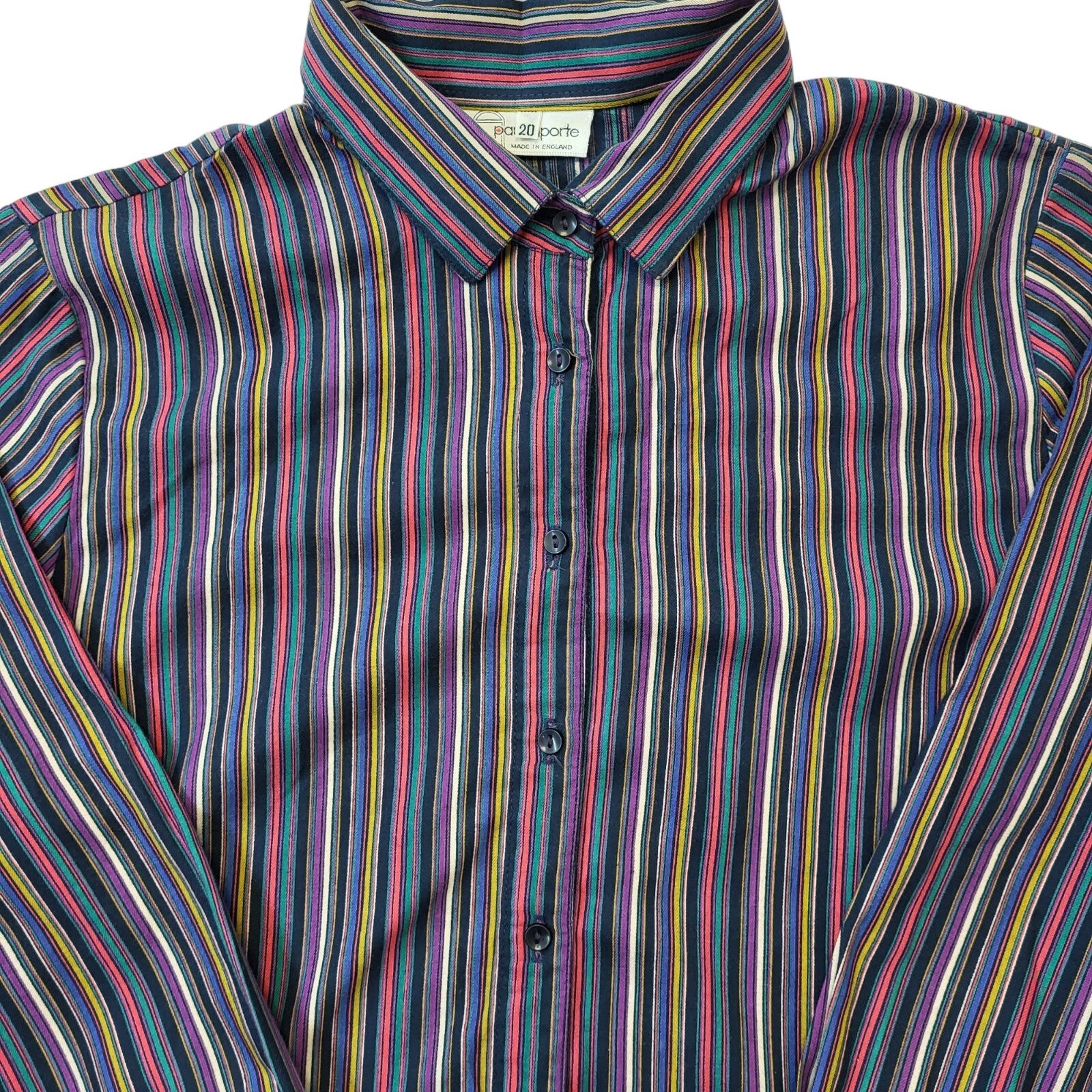 Paul Laporte 90s Vintage Multicoloured Long Sleeve Striped Shirt Womens Size 20
