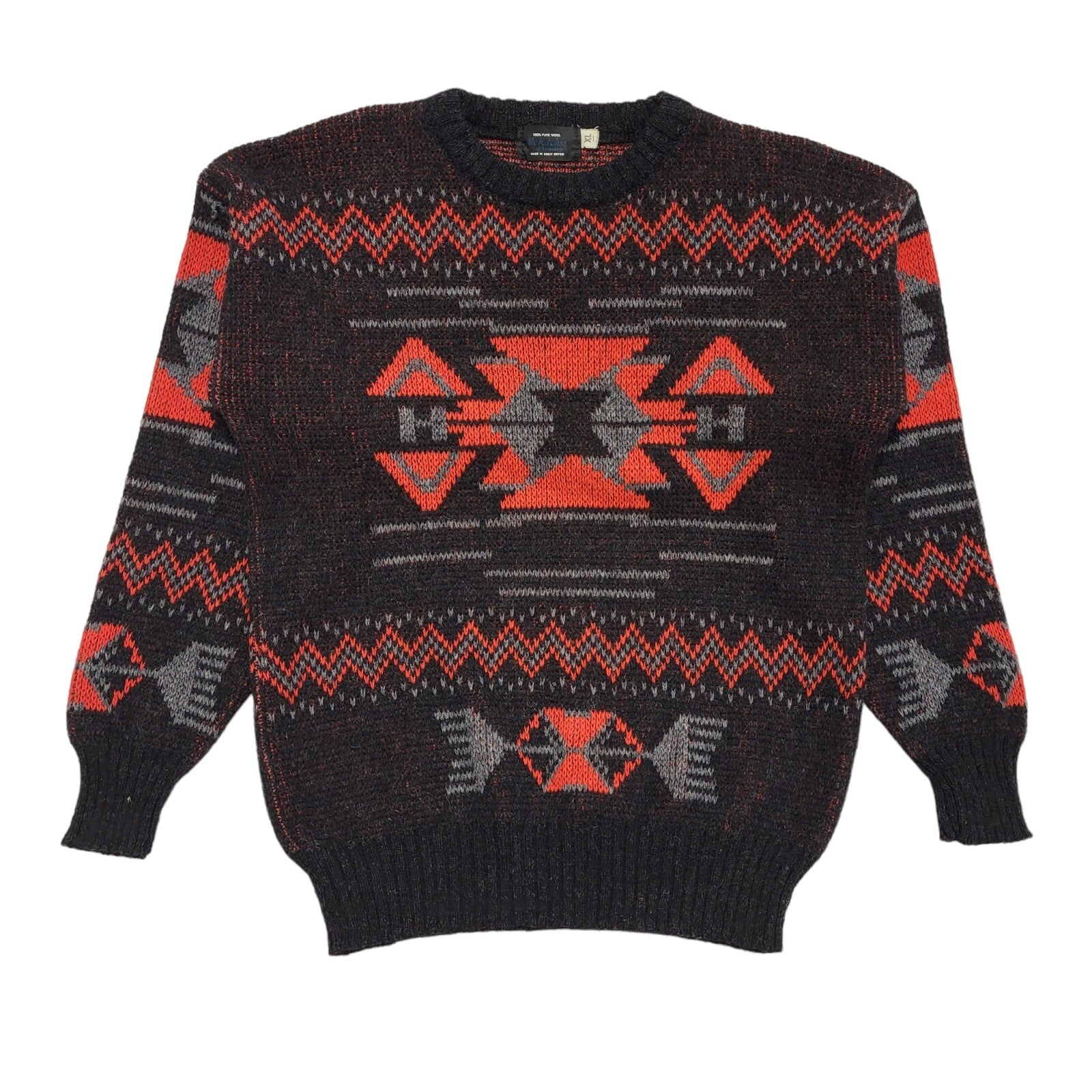 Mc Richie Vintage 80's Red & Grey Wool Jumper Mens UK Size XL