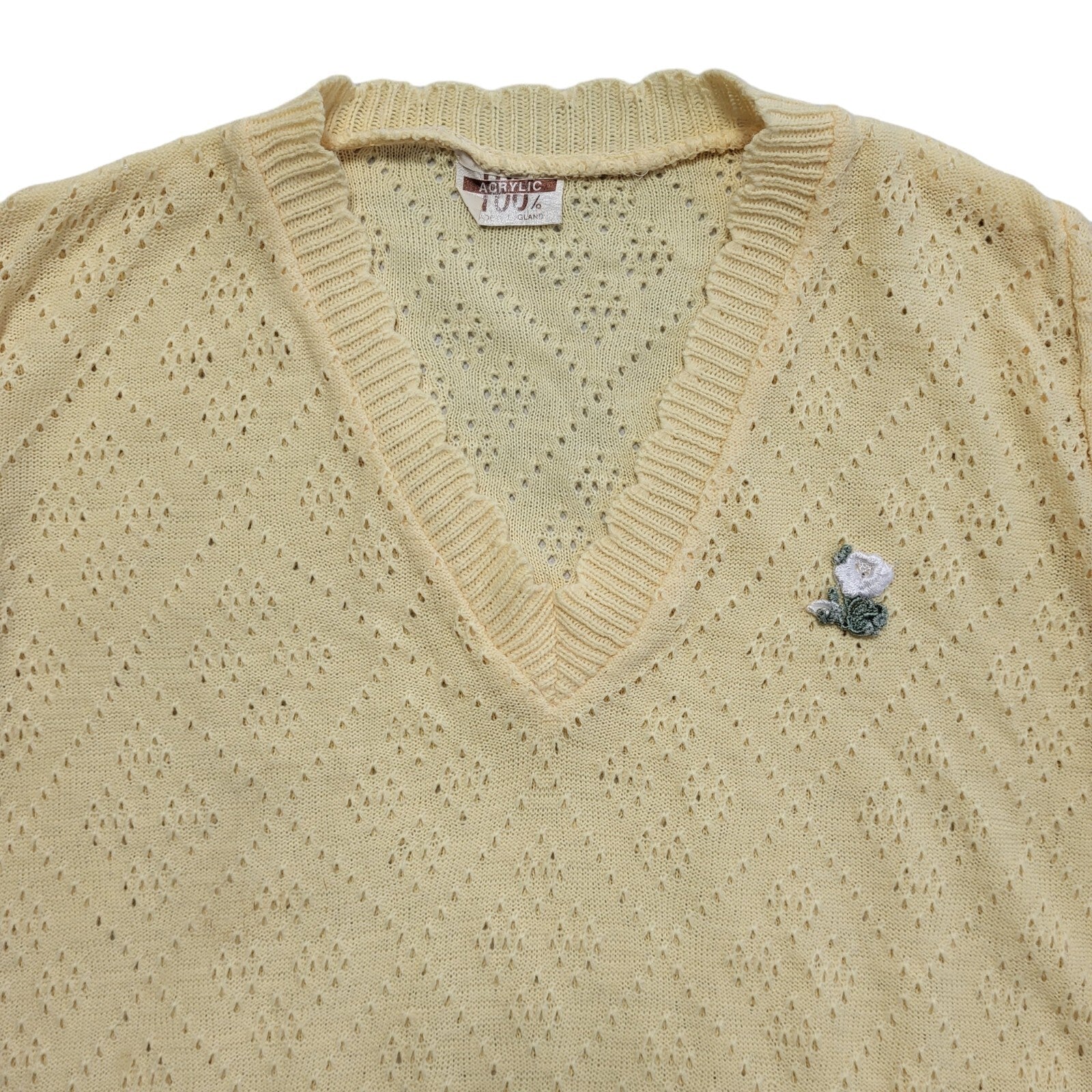 Vintage 80's Yellow Short Sleeve V-Neck Top Womens UK Size 8