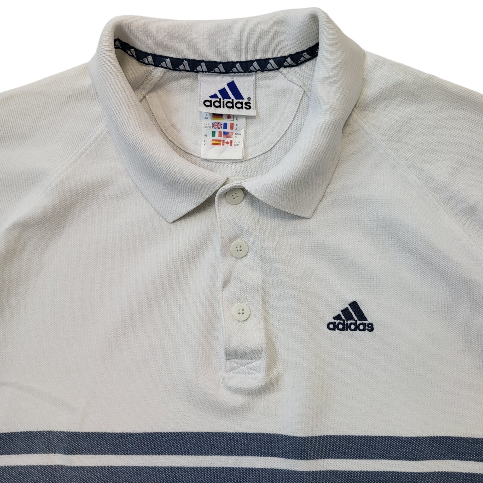 Adidas 90s Vintage White Short Sleeve Polo Top Shirt Men's Size Medium