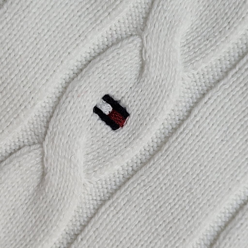 Tommy Hilfiger Y2K White Cable Knit Jumper UK Women's Size M