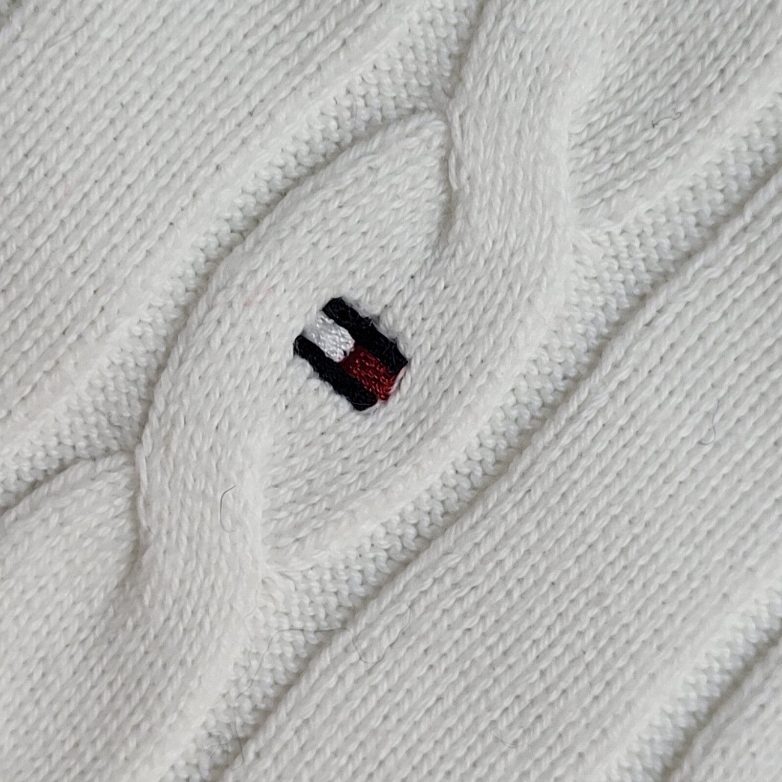 Tommy Hilfiger Y2K White Cable Knit Jumper UK Women's Size M