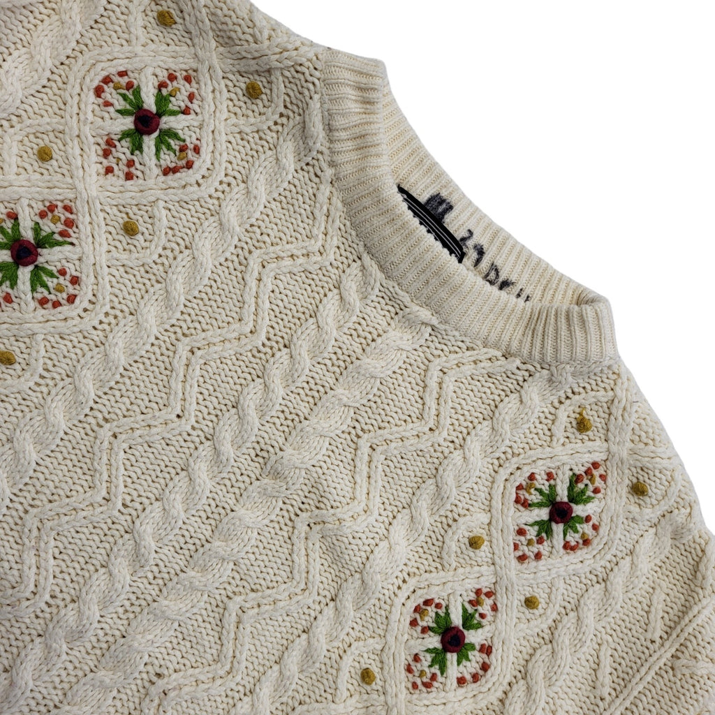 Avant Garde Vintage 80's Cream Floral Round Neck Jumper Womens UK 18-20