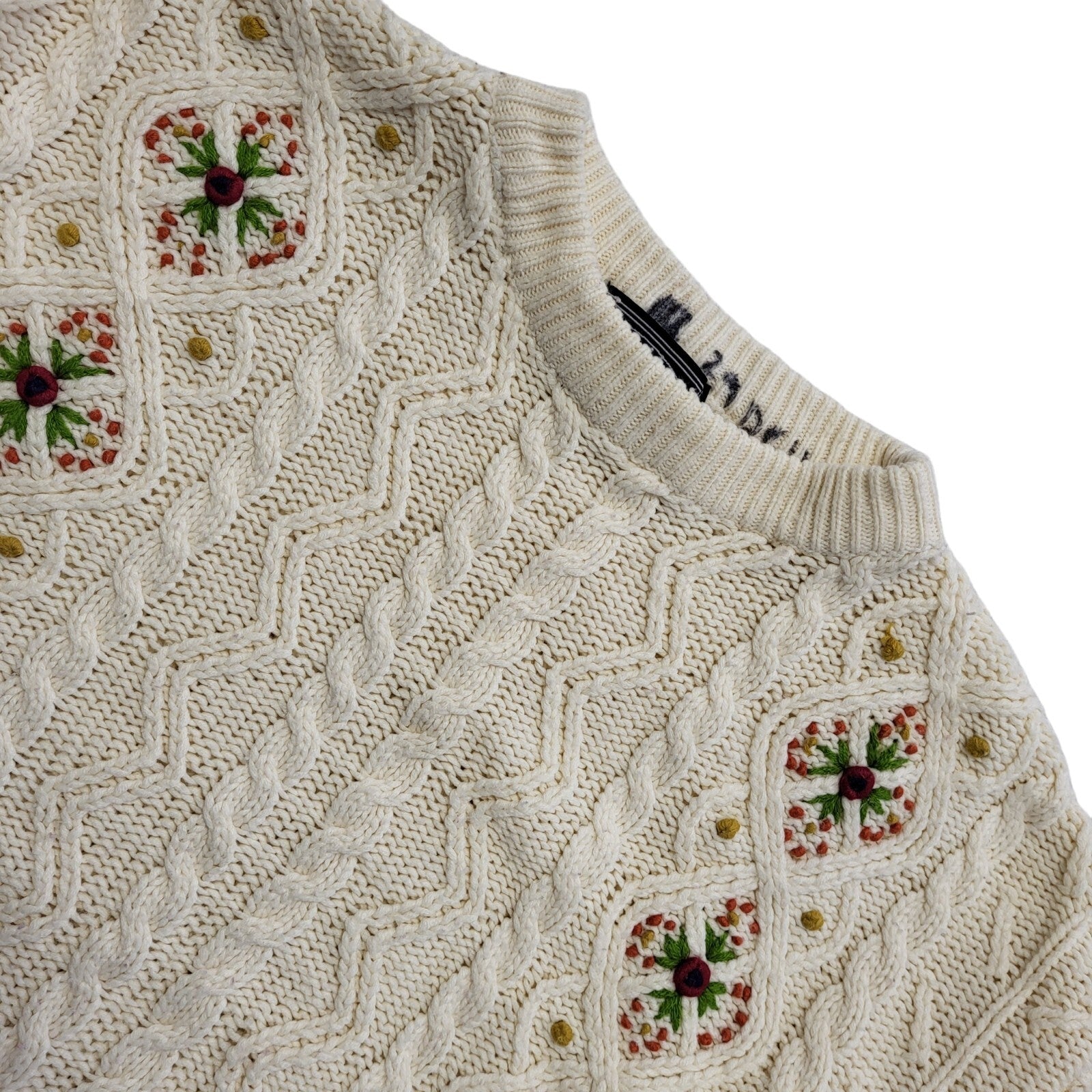 Avant Garde Vintage 80's Cream Floral Round Neck Jumper Womens UK 18-20