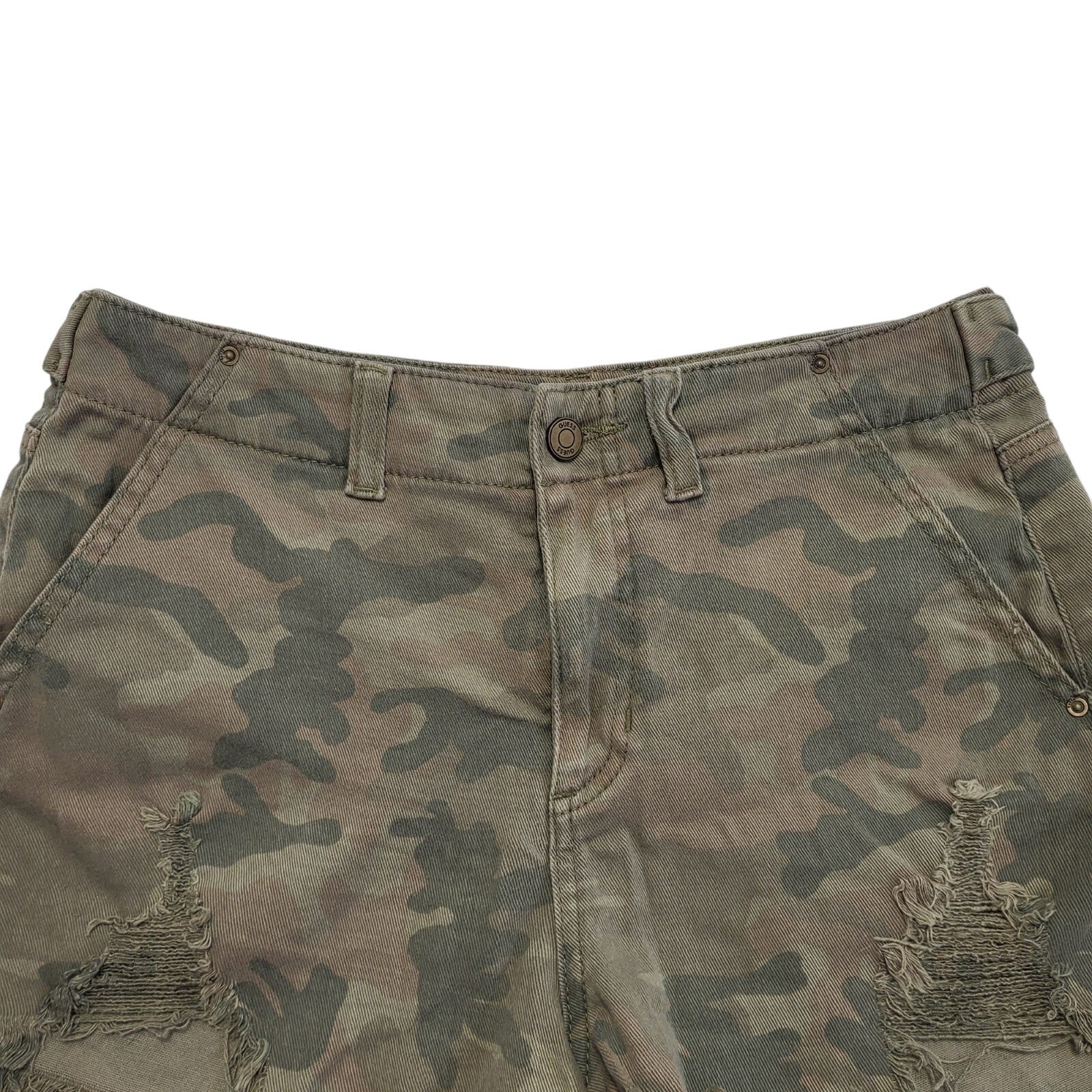 Guess Vintage Y2K  Green Zipped Camouflage Shorts Uk Women's Size M W29