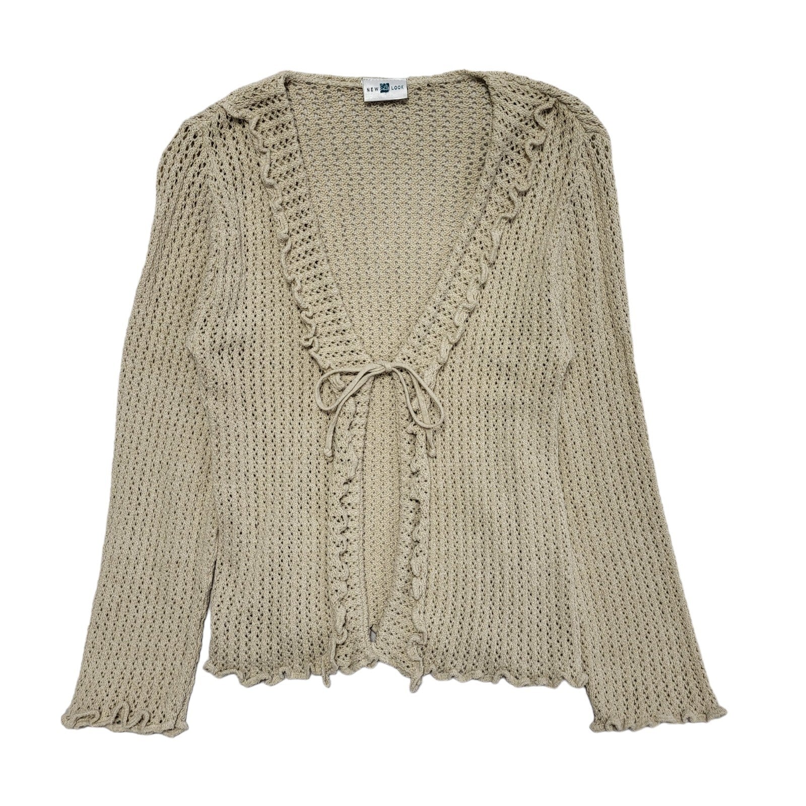 New Look Y2k Beige Lace-Up Cable-Knit Cardigan Uk Women's Size 12