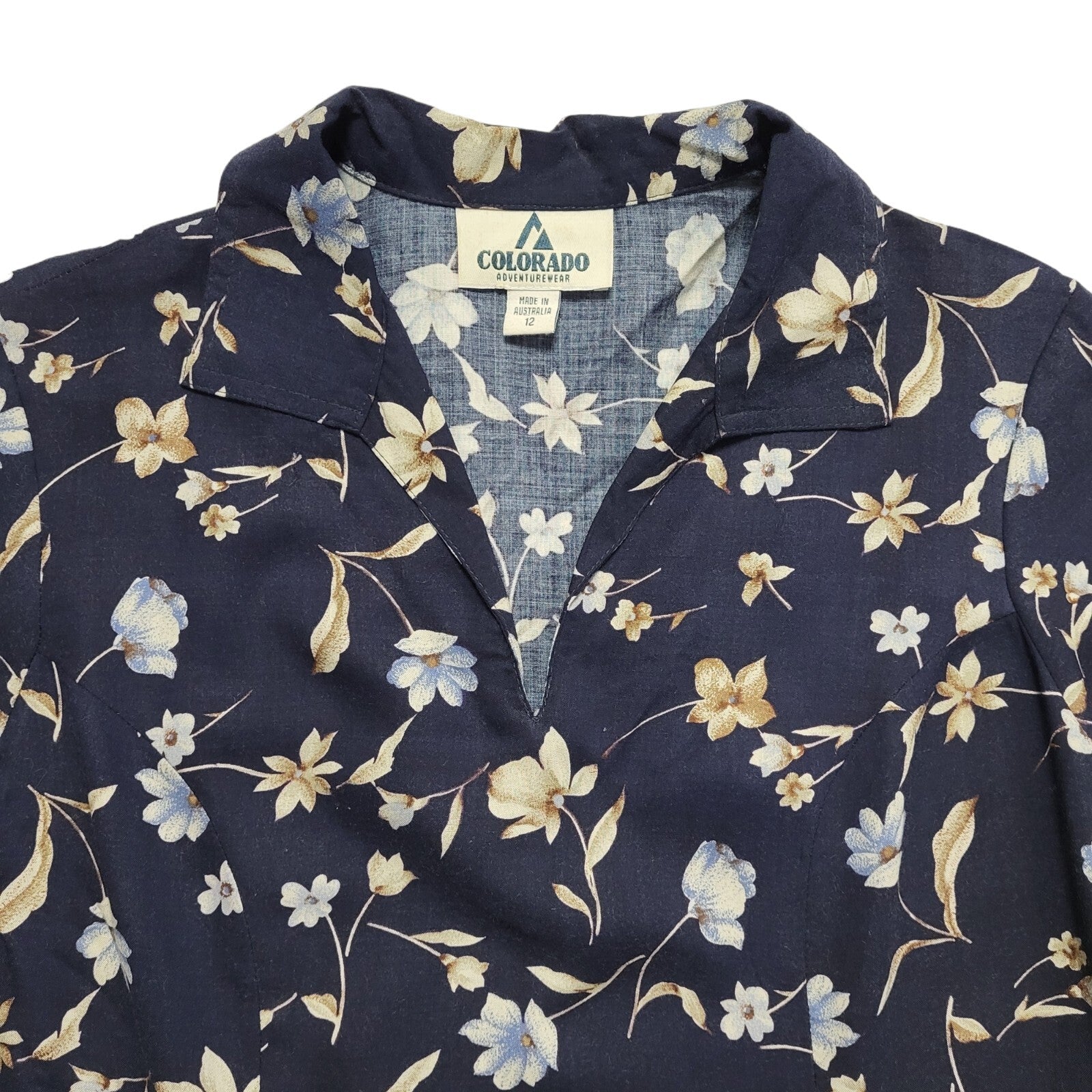 Colorado Vintage 80's Blue Floral Short A-Line Short Sleeve Dress Womens UK 12
