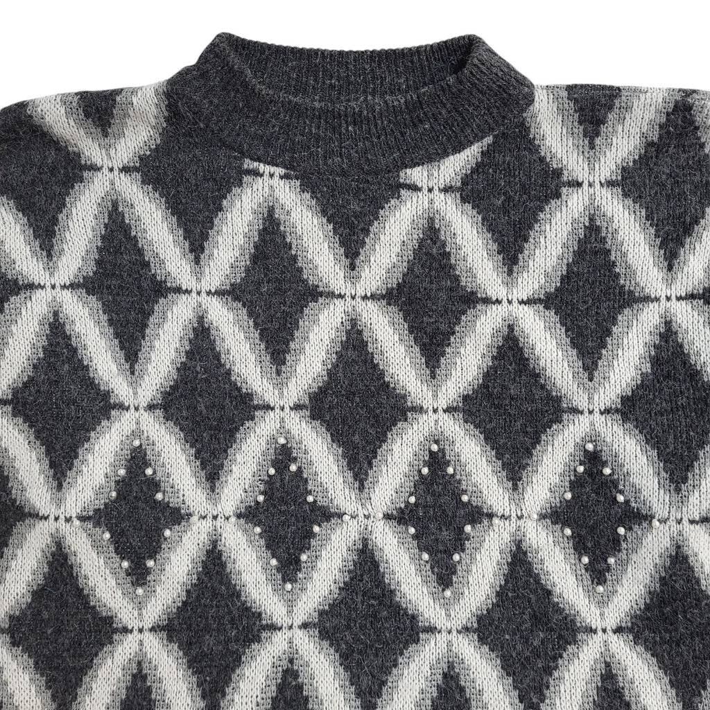 C&A Vintage 90's Grey & White Round Neck Jumper UK Women's Size XL