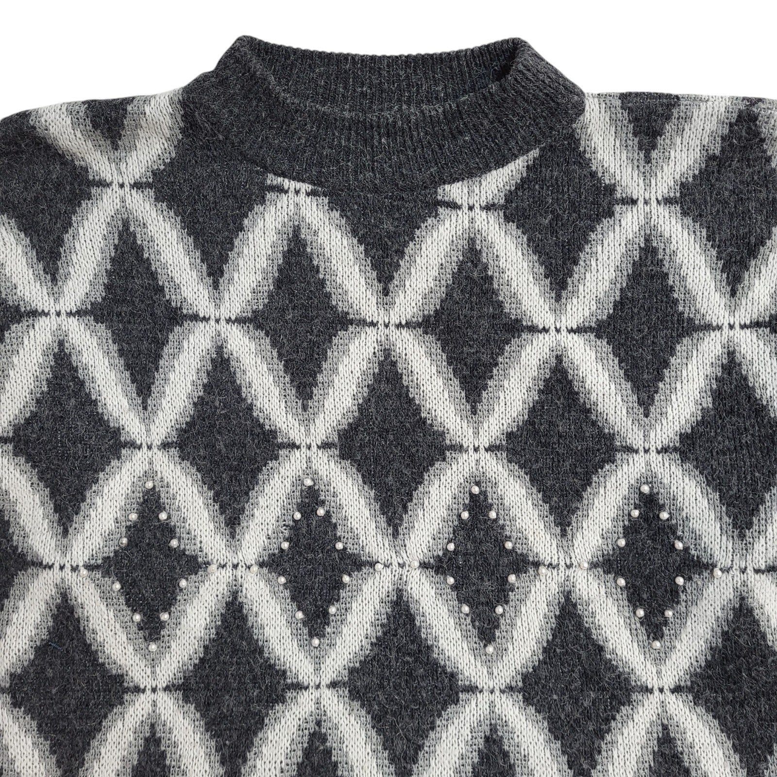 C&A Vintage 90's Grey & White Round Neck Jumper UK Women's Size XL