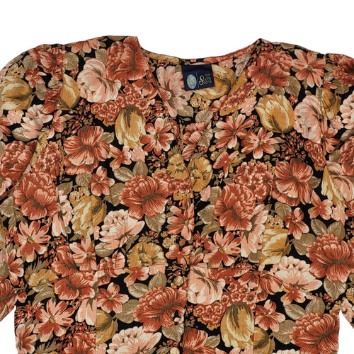 90s Vintage Sixth Sense Brown Floral Print Pleated Daywear Dress Women's Size 16