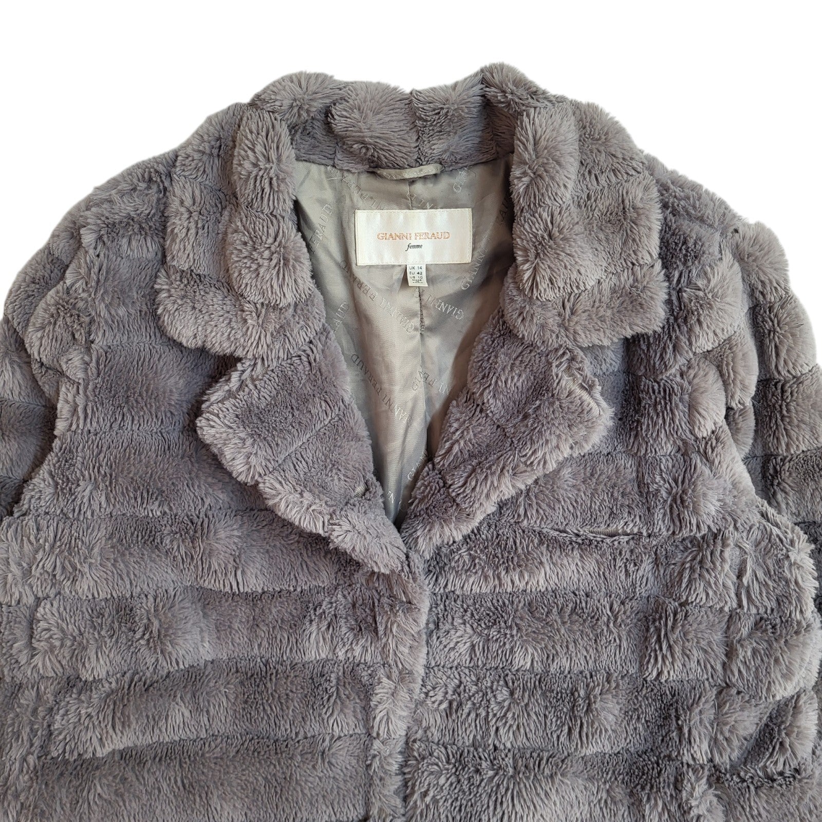 Gianni Feraud Vintage 90's Grey Faux Fur Coat Women's UK 14